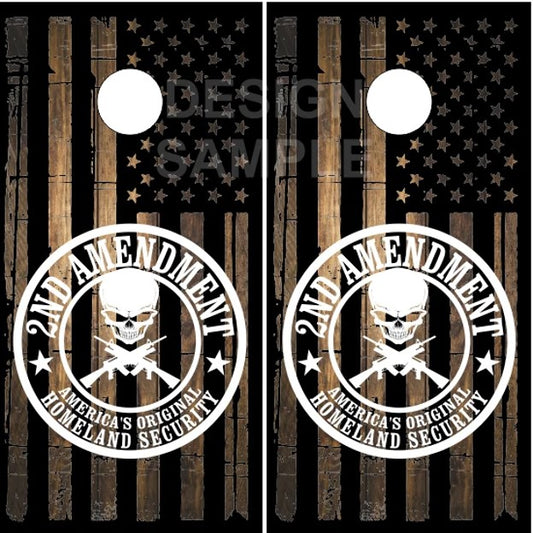 2nd Amendment American Flag Burnt Wood Cornhole Board Set