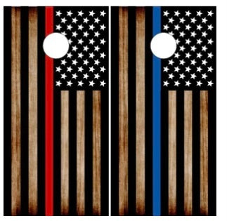 Burnt Thin Red Blue Line Flag