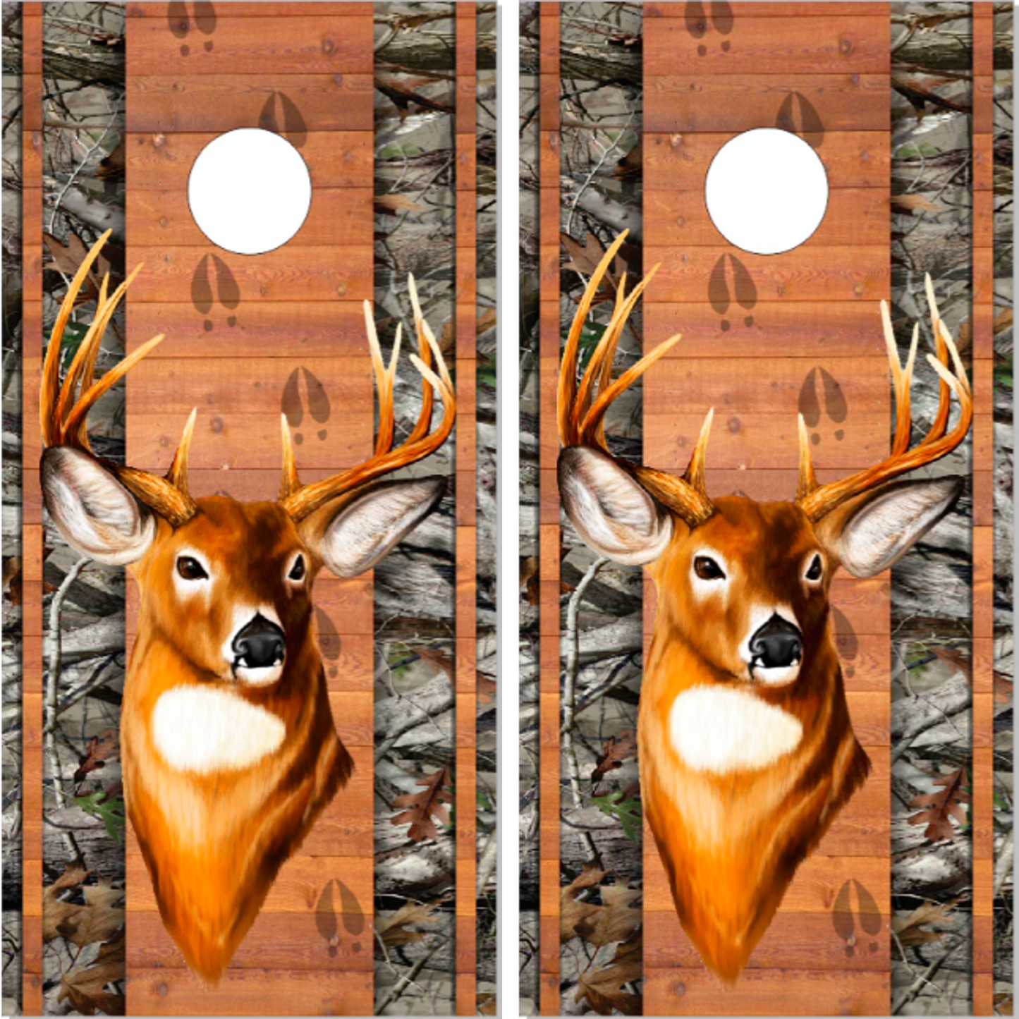 Deer Buck Head Wood Plank Camo