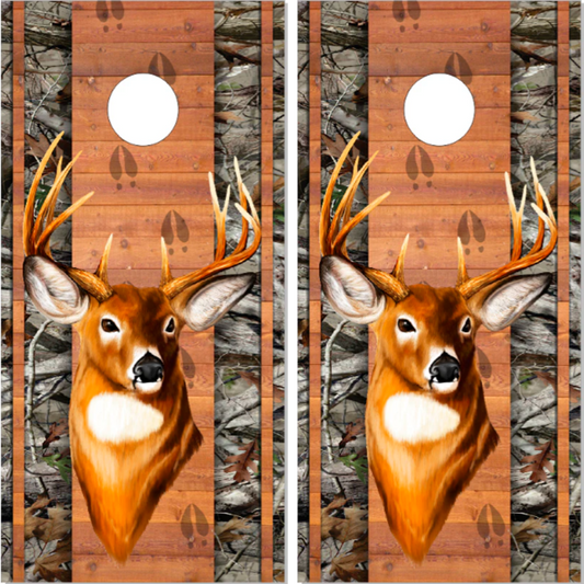 Deer Buck Head Wood Plank Camo