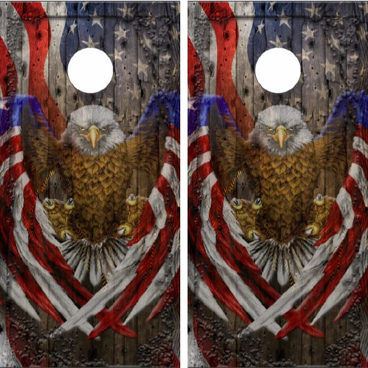 Eagle Claws American Flag Wood