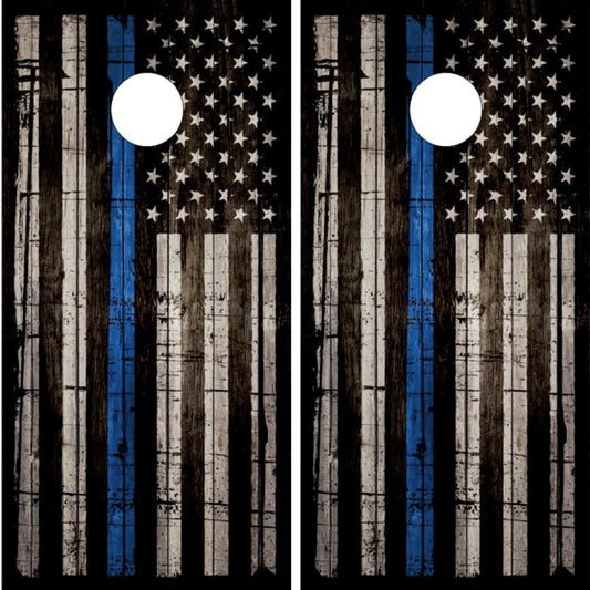 Police Thin Blue Line Flag Wood