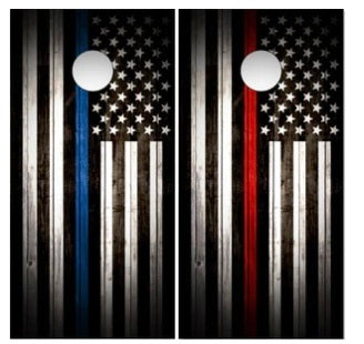 Thin Red Blue Line Wood Flag